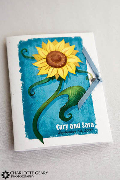 A booklet containing flower seeds given as a wedding favor