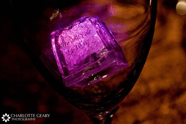 Personalized purple ice cubes that light up