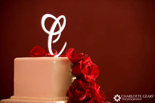 Silver monogram cake topper
