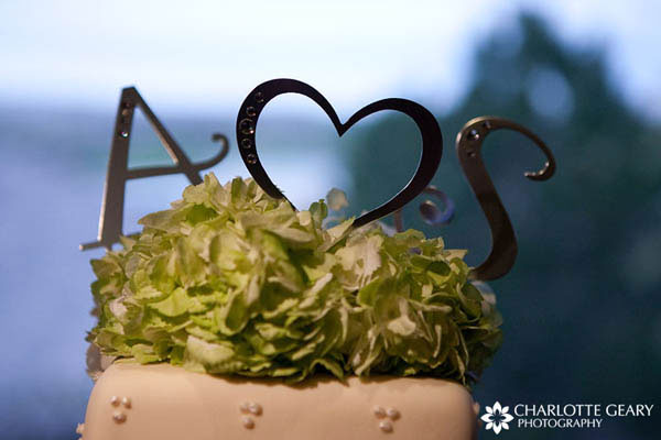 Silver monogrammed cake topper