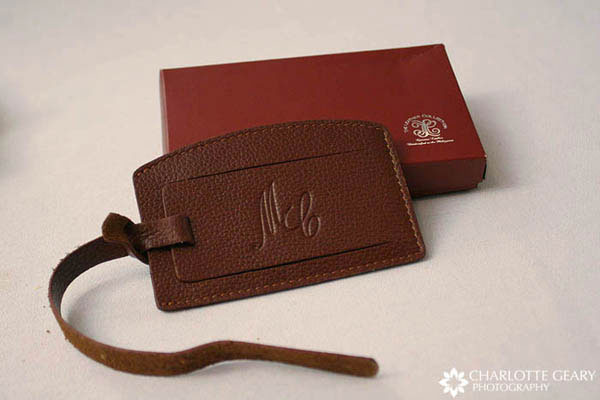 Leather monogrammed luggage tags