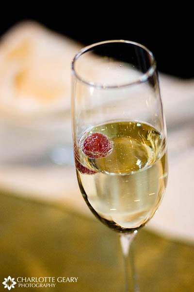Raspberry in a glass of champagne