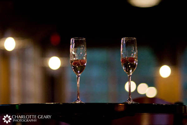 Raspberries in a glass of champagne