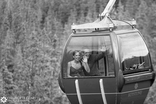 Bride and groom leaving by gondola