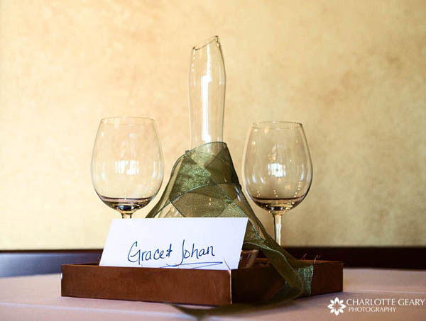 Wine glasses and decanter for the bride and groom