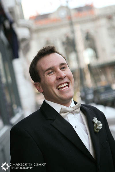 Groom with champagne bow tie