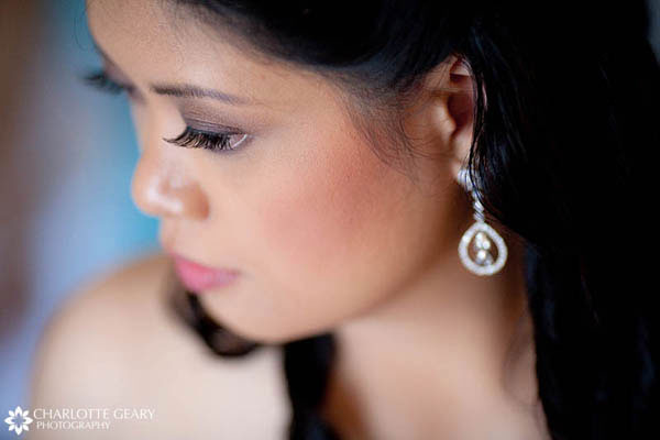 Bride with long silver earrings