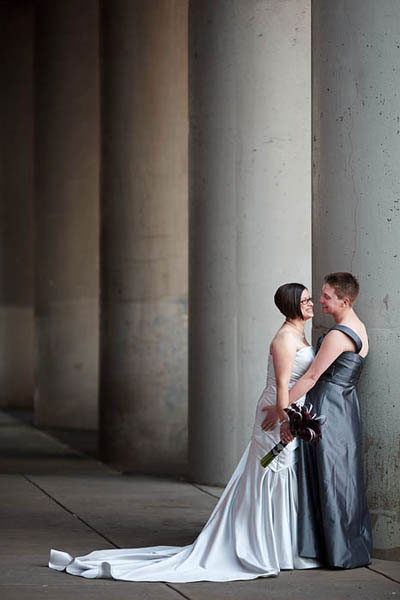 Brides in silver dresses