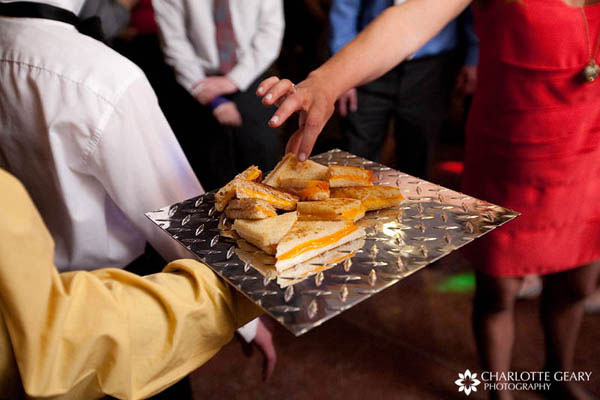 Grilled cheese sandwiches served as a late night snack to dancing guests