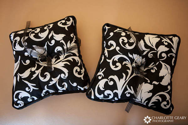 Black and white ring bearer pillows