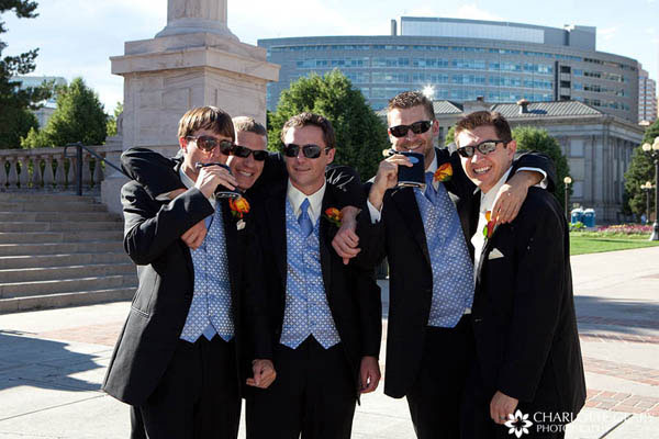Groomsmen with flasks