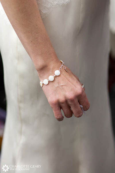 Bride with white beaded bracelet