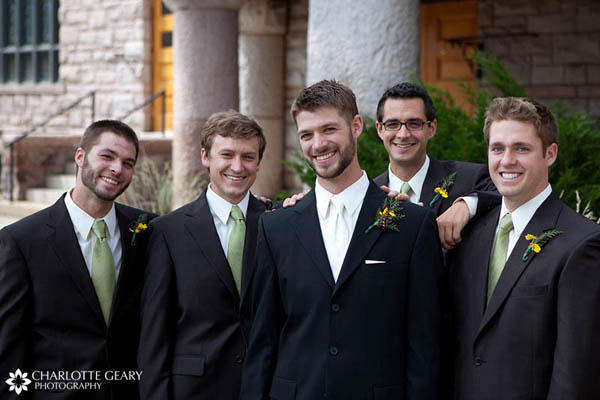 Groomsmen in light green ties