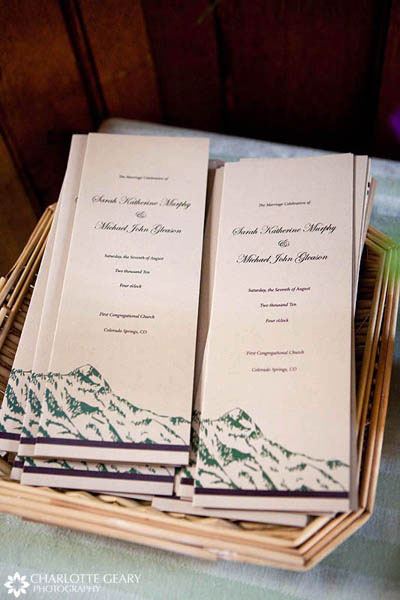 Wedding programs with mountain illustrations