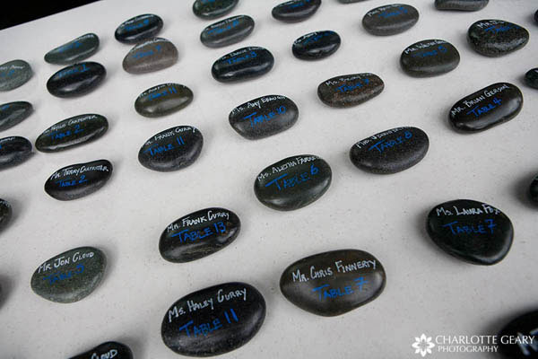 Handpainted river rocks as wedding place cards