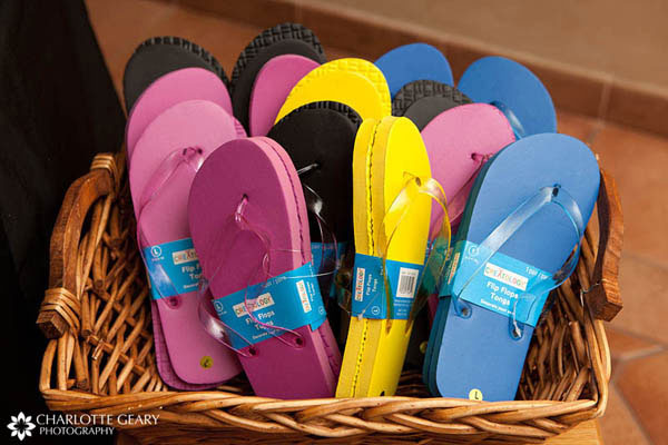 Flip flops for the guests to wear while dancing