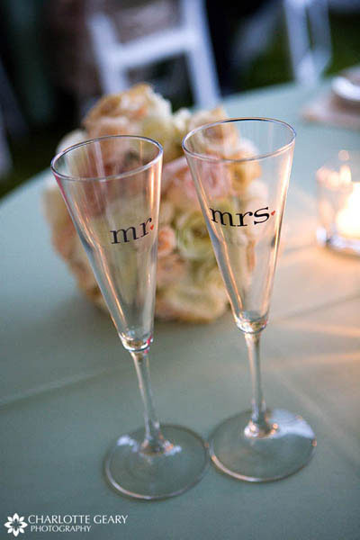 Mr. and Mrs. champagne flutes for the bride and groom
