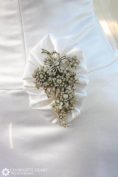 Brooch on wedding dress