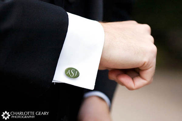 Monogrammed cuff link as gift to groomsmen