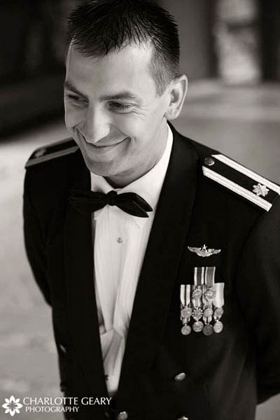Groom in Air Force formal uniform