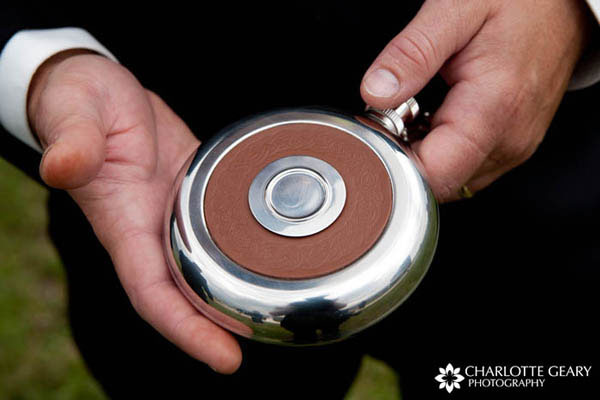 Silver and leather flask