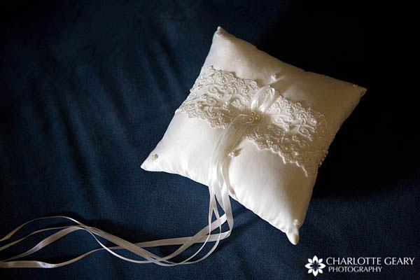 White lace ring bearer pillow
