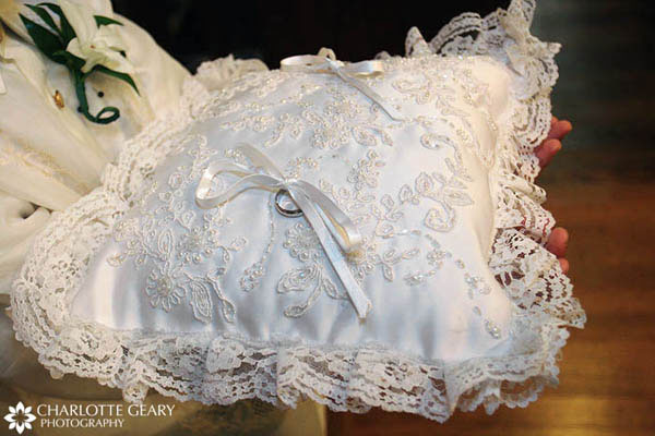 Embroidered lace ring pillow