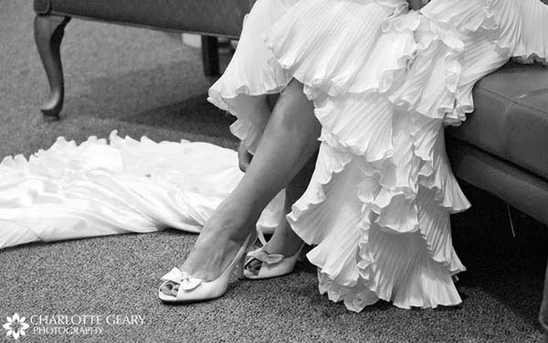 Bride with white open-toe shoes 