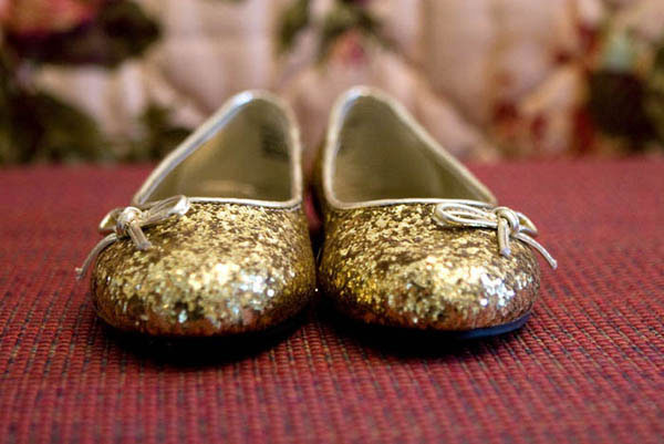 Gold sequined wedding shoes